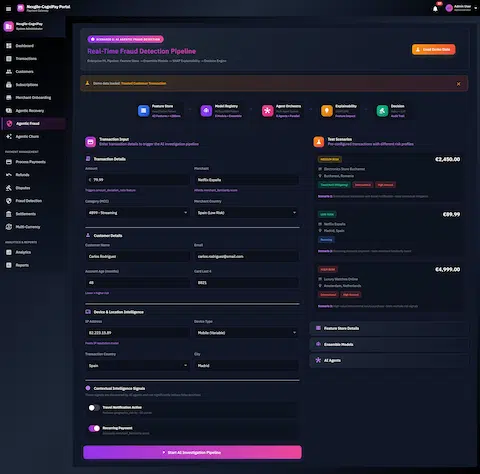 Real-Time Fraud Detection & Investigation Hub interface